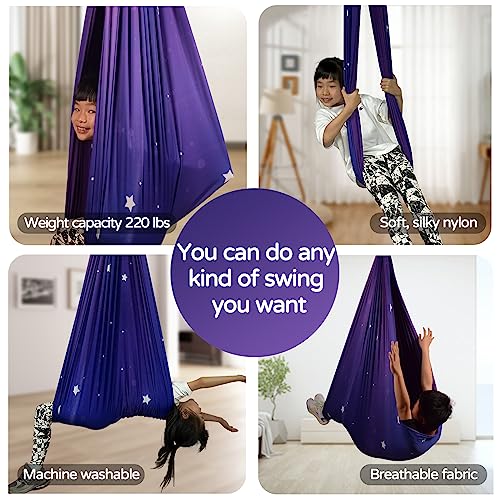 Sensory Swing for Kids Indoor & Outdoor Double Layer Therapy Cuddle Swing Hammock Chair with 360° Swivel Hanger Kit Adjustable Swing for Child and Adult with Aspergers Autism ADHD (Purple)