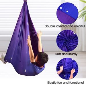 Sensory Swing for Kids Indoor & Outdoor Double Layer Therapy Cuddle Swing Hammock Chair with 360° Swivel Hanger Kit Adjustable Swing for Child and Adult with Aspergers Autism ADHD (Purple)