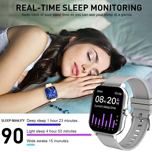 DOVIICO Smart Watch,1.69'' Full Touch Screen Fitness Smart Watch for iOS/Android Phones with Real Time Heart Rate Monitor/Blood Pressure/Oxygen Tracker with Smart Watches for Women Men(Silver)