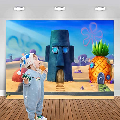 5x3ft Underwater Pineapple House Photography Backdrops Patrick Star Theme Birthday Party Decor Photo Background Cartoon Animation