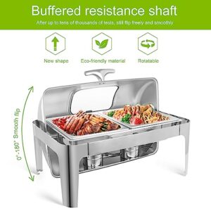 Vudex Rectangular Roll Top Chafing Dish Buffet Set, Catering Food Warmer for Parties, Half Full Size & 3 Party-Size Chafing Server Dish, 14QT Water Pan for Birthday Party Thanks Giving New Year Party