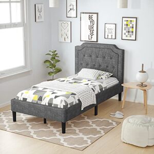 GORELAX Upholstered Twin Bed Frame, Mattress Foundation with Curved Button Tufted Headboard & Wooden Slats, Diamond Stitched Panel Bed Base, Easy Assembly, 16 inch Tall Single Platform Bed Frame Grey