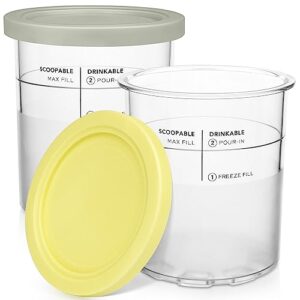 firjoy 24 oz. containers | extra replacement pints and lids for ninja creami deluxe - compatible with nc501, nc500 series (2 pack - grey, yellow)