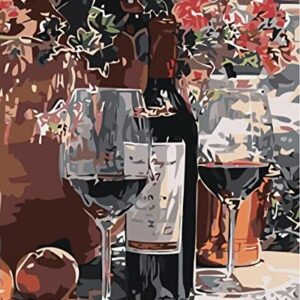 TISHIRON Paint by Number Wine Glass DIY Paint by Numbers Kit for Adults Kids DIY Canvas Painting by Numbers Wine Painting Acrylic Painting Arts Craft for Home Decoration Red Wine Glass 16x20 Inch