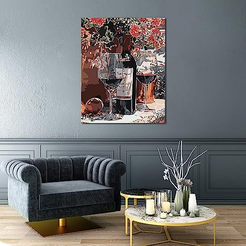 TISHIRON Paint by Number Wine Glass DIY Paint by Numbers Kit for Adults Kids DIY Canvas Painting by Numbers Wine Painting Acrylic Painting Arts Craft for Home Decoration Red Wine Glass 16x20 Inch