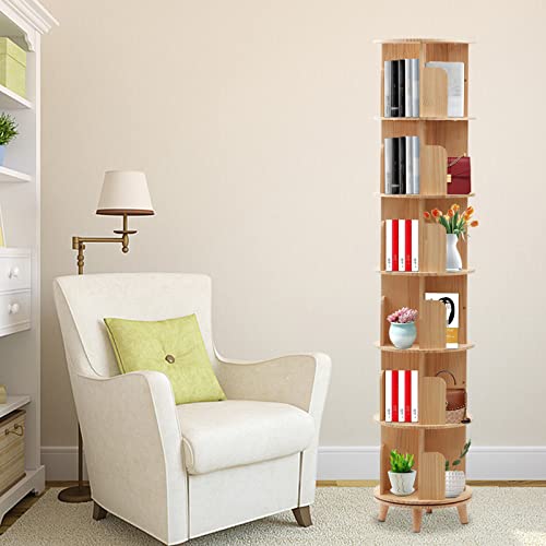 TBVECHI Rotating Bookshelf 6 Tiers Bookshelf Organizer Display Cabinet for Office Home Living Room Study Book Plants Rack Wooden Storage Display Holder Stand