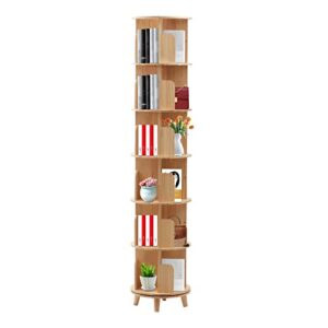 TBVECHI Rotating Bookshelf 6 Tiers Bookshelf Organizer Display Cabinet for Office Home Living Room Study Book Plants Rack Wooden Storage Display Holder Stand