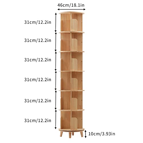 TBVECHI Rotating Bookshelf 6 Tiers Bookshelf Organizer Display Cabinet for Office Home Living Room Study Book Plants Rack Wooden Storage Display Holder Stand