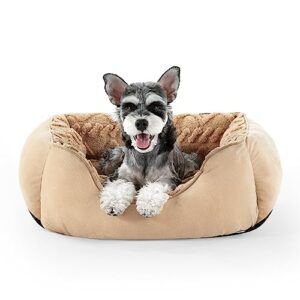 joejoy small dog bed for medium small dogs, rectangle washable dog sofa bed, soft breathable puppy bed, durable pet cuddler bed with anti-slip bottom, 20"x19"x6", beige