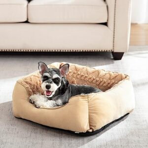 JOEJOY Small Dog Bed for Medium Small Dogs, Rectangle Washable Dog Sofa Bed, Soft Breathable Puppy Bed, Durable Pet Cuddler Bed with Anti-Slip Bottom, 20"x19"x6", Beige