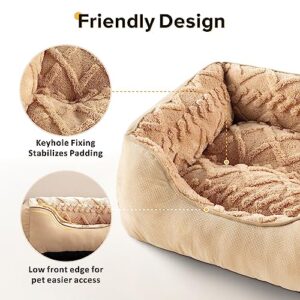 JOEJOY Small Dog Bed for Medium Small Dogs, Rectangle Washable Dog Sofa Bed, Soft Breathable Puppy Bed, Durable Pet Cuddler Bed with Anti-Slip Bottom, 20"x19"x6", Beige