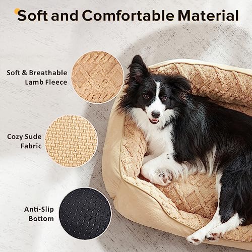 JOEJOY Small Dog Bed for Medium Small Dogs, Rectangle Washable Dog Sofa Bed, Soft Breathable Puppy Bed, Durable Pet Cuddler Bed with Anti-Slip Bottom, 20"x19"x6", Beige