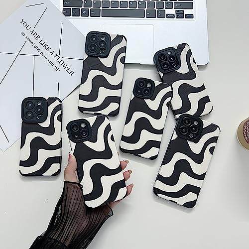 JYJFMLZC Compatible with iPhone 13 Cute Wave Pattern Mobile Case for Women Girls，Soft TPU Anti-Bump Phone Case Zebra Pattern Design Silicone Case for iPhone 13(Black&White)