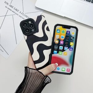 JYJFMLZC Compatible with iPhone 13 Cute Wave Pattern Mobile Case for Women Girls，Soft TPU Anti-Bump Phone Case Zebra Pattern Design Silicone Case for iPhone 13(Black&White)