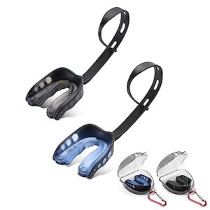 2 pack football mouth guard kit, soft youth & adult sports mouthpiece with strap, carabiner, carry case, professional sports mouthguard for football, basketball, lacrosse, hockey, mma, boxing