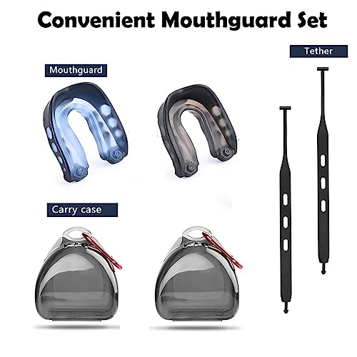 2 Pack Football Mouth Guard Kit, Soft Youth & Adult Sports Mouthpiece with Strap, Carabiner, Carry Case, Professional Sports Mouthguard for Football, Basketball, Lacrosse, Hockey, MMA, Boxing