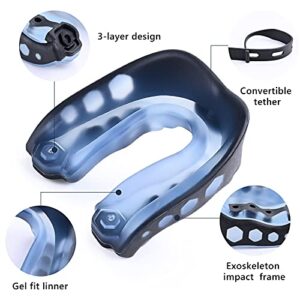 2 Pack Football Mouth Guard Kit, Soft Youth & Adult Sports Mouthpiece with Strap, Carabiner, Carry Case, Professional Sports Mouthguard for Football, Basketball, Lacrosse, Hockey, MMA, Boxing