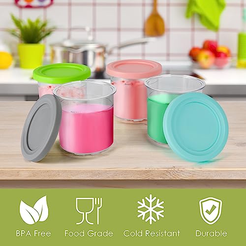 4 Pack Ice Cream Pint Containers, Replacement for Ninja Creami Pints and Lids, Compatible with NC299AMZ & NC300s Series Creami Ice Cream Makers, BPA Free, Dishwasher Safe, Grey/Pink/Green/Lake Blue