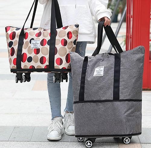 Upgrade Shopping Bag with Wheels Portable Trolley Bags Grocery Cart Hand Pulling Utility Universal Wheels Bag Folding Shopping Cart Trave Bag- Larger & Waterproof & Strong(Grey-B0C6F8FP2Q)