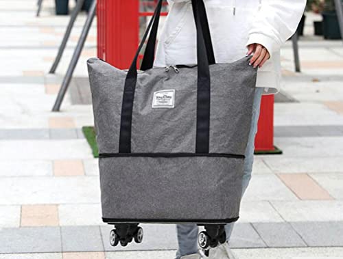 Upgrade Shopping Bag with Wheels Portable Trolley Bags Grocery Cart Hand Pulling Utility Universal Wheels Bag Folding Shopping Cart Trave Bag- Larger & Waterproof & Strong(Grey-B0C6F8FP2Q)