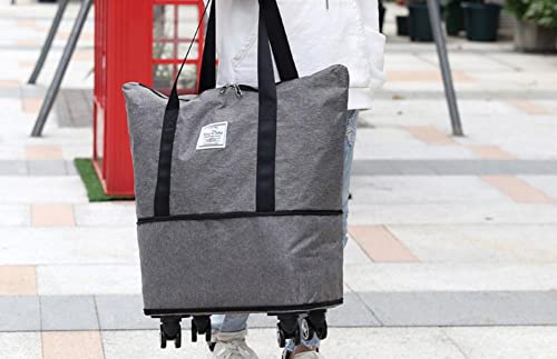 Upgrade Shopping Bag with Wheels Portable Trolley Bags Grocery Cart Hand Pulling Utility Universal Wheels Bag Folding Shopping Cart Trave Bag- Larger & Waterproof & Strong(Grey-B0C6F8FP2Q)