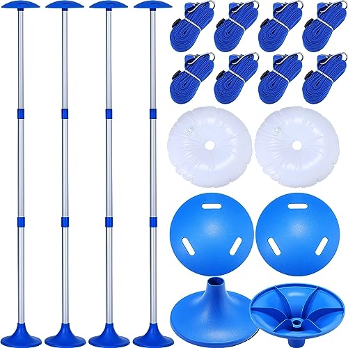 Datanly 20 Pcs Boat Cover Support System Include 4 Pcs Telescopic Adjustable Height Aluminum Boat Cover Support Poles 12 Pcs Webbing Straps 4 Pcs Weight Bag Hull Boat Jon Boat Accessories, Blue