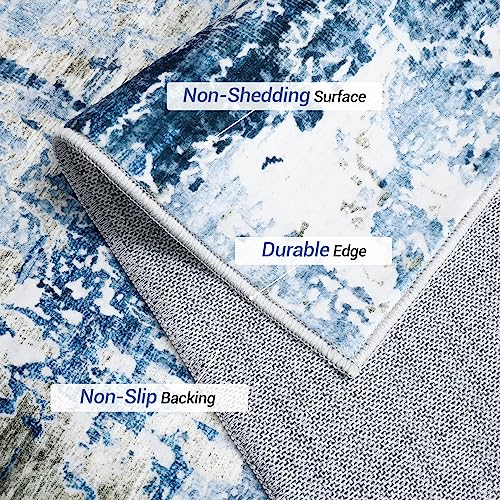 Miukiki Area Rug 8x10, Super Soft Modern Abstract Washable Rug, Anti-Slip Backing Rugs for Living Room, Foldable Ultra-Thin Machine Washable Area Rugs (Navy/Gold, 8'x10')