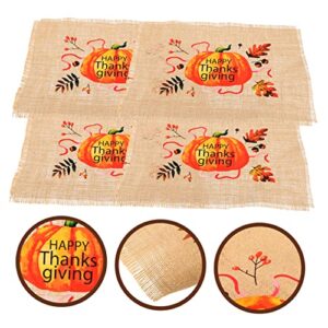 Thanksgiving Table Pad 4pcs Thanksgiving Jute Meal Linen Set Halloween Home Decor Cup Coasters for Table Thanksgiving Table Pad Maple Leaves Cotton Table Mats Mat Jute