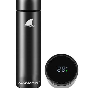 ACQUAFIN Vacuum Insulated Water Bottle - Digital Tumbler with Smart LED Temperature Display - Leak Proof 24H Thermos for Travel, School, Sports, Coffee, Tea, and Cold Drinks 500ML (Black).