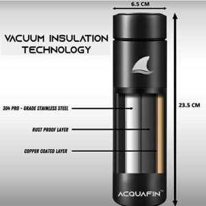 ACQUAFIN Vacuum Insulated Water Bottle - Digital Tumbler with Smart LED Temperature Display - Leak Proof 24H Thermos for Travel, School, Sports, Coffee, Tea, and Cold Drinks 500ML (Black).