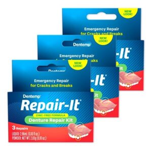 dentemp repair kit - repair-it advanced formula denture repair kit (pack of 3) - denture repair kit repairs broken dentures - denture repair to mend cracks & replace loose teeth