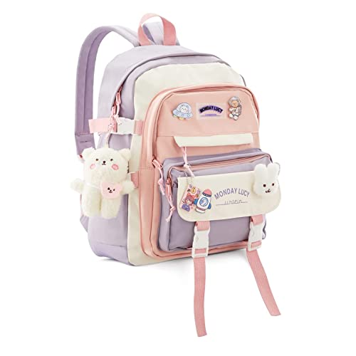 Aesthetic Cute Kawaii Backpack with Kawaii Pin and Pendants Accessories, Mochilas Para Ninas Bookbag Waterproof Nylon Material | Durable & Adorable 17"