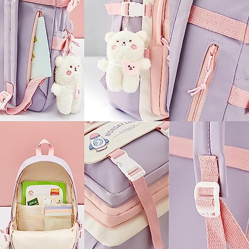 Aesthetic Cute Kawaii Backpack with Kawaii Pin and Pendants Accessories, Mochilas Para Ninas Bookbag Waterproof Nylon Material | Durable & Adorable 17"