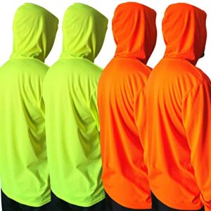 Men UPF 50+ Sun Protection Breathable T Shirt Long Sleeve Fishing Hiking Running Workout T-Shirts with Hood (as1, Alpha, l, Regular, Regular, 4Pcs Mix (2 Neon Yellow/2 Neon Orange))