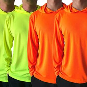 Men UPF 50+ Sun Protection Breathable T Shirt Long Sleeve Fishing Hiking Running Workout T-Shirts with Hood (as1, Alpha, l, Regular, Regular, 4Pcs Mix (2 Neon Yellow/2 Neon Orange))