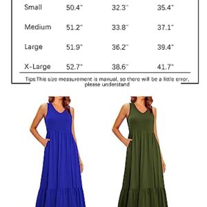 LILLUSORY Women's Summer Sleeveless V Neck Flowy Swing Dresses Casual Tiered Long Maxi Dress with Pockets Navy Blue