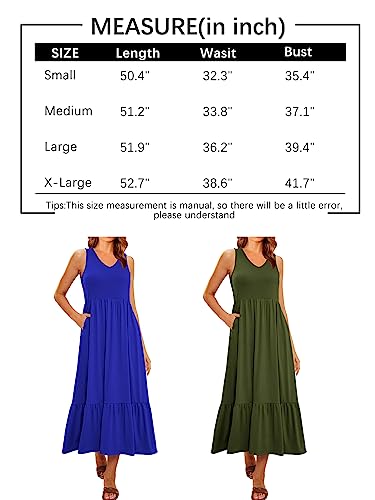 LILLUSORY Women's Summer Sleeveless V Neck Flowy Swing Dresses Casual Tiered Long Maxi Dress with Pockets Navy Blue