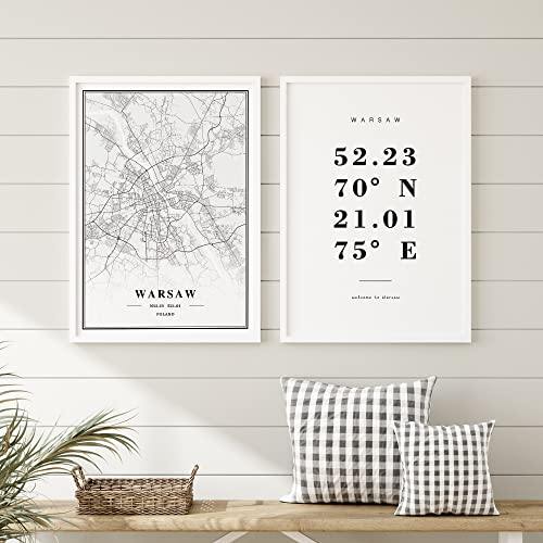 Dear Mapper Warsaw Poland View Abstract Road Modern Map Art Minimalist Painting Black and White Canvas Line Art Print Poster Art Print Poster Home Decor (Set of 3 Unframed) (16x24inch)