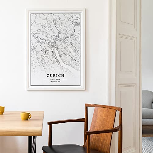 Dear Mapper Zurich Switzerland View Abstract Road Modern Map Art Minimalist Painting Black and White Canvas Line Art Print Poster Art Print Poster Home Decor (Set of 3 Unframed) (12x16inch)