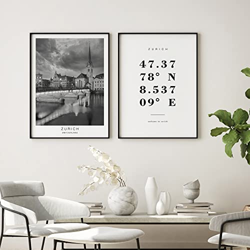 Dear Mapper Zurich Switzerland View Abstract Road Modern Map Art Minimalist Painting Black and White Canvas Line Art Print Poster Art Print Poster Home Decor (Set of 3 Unframed) (12x16inch)