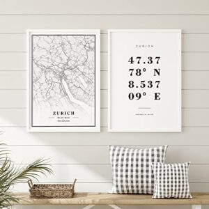 Dear Mapper Zurich Switzerland View Abstract Road Modern Map Art Minimalist Painting Black and White Canvas Line Art Print Poster Art Print Poster Home Decor (Set of 3 Unframed) (12x16inch)