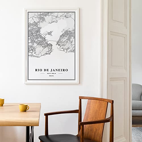 Dear Mapper Rio de Janeiro Brazil View Abstract Road Modern Map Art Minimalist Painting Black and White Canvas Line Art Print Poster Art Print Poster Home Decor (Set of 3 Unframed) (16x24inch)