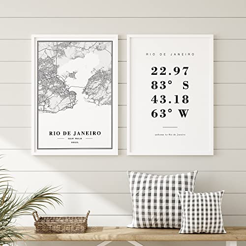 Dear Mapper Rio de Janeiro Brazil View Abstract Road Modern Map Art Minimalist Painting Black and White Canvas Line Art Print Poster Art Print Poster Home Decor (Set of 3 Unframed) (16x24inch)