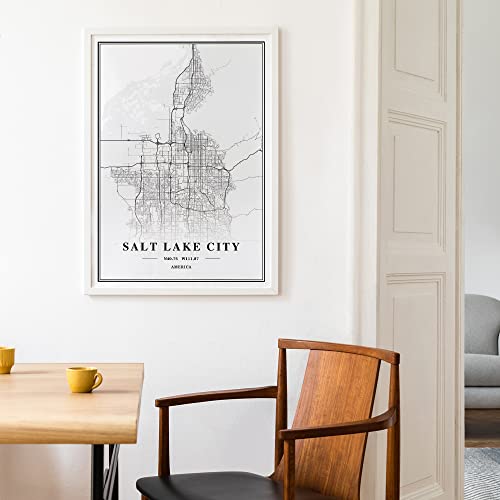 Dear Mapper Salt Lake City United States View Abstract Road Modern Map Art Minimalist Painting Black and White Canvas Line Art Print Poster Art Print Poster Home Decor (Set of 3 Unframed) (12x16inch)