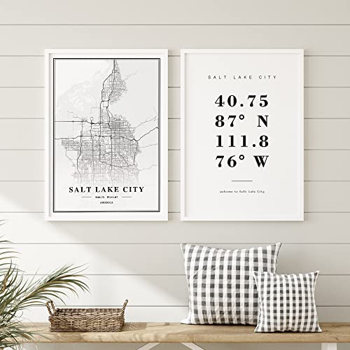 Dear Mapper Salt Lake City United States View Abstract Road Modern Map Art Minimalist Painting Black and White Canvas Line Art Print Poster Art Print Poster Home Decor (Set of 3 Unframed) (12x16inch)