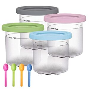 hayzusz 4 pack containers replacement for ninja creami pints and lids 16oz cups compatible with nc300 nc301 nc299amz series ice cream maker - dishwasher safe, leak proof lids - 4 pack ice cream spoons