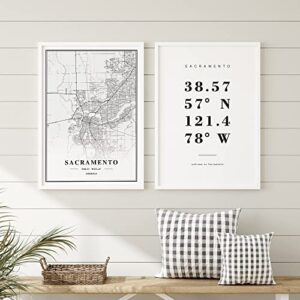 Dear Mapper Sacramento United States View Abstract Road Modern Map Art Minimalist Painting Black and White Canvas Line Art Print Poster Art Print Poster Home Decor (Set of 3 Unframed) (12x16inch)