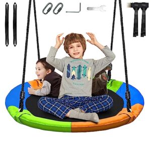 bemerfors 40 inch saucer tree swing set for kids,waterproof flying swing seat,circle swing with steel frame adjustable rope,large round tire swings for trees and swingset