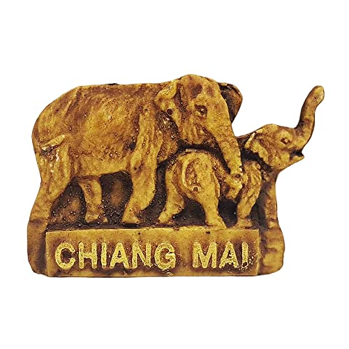 WitnyStore 1⅞" Chiangmai Elephant Mom and Baby Right Side 3D Resin Fridge Magnet with Artificial Wood Grain Mammal Wild Life Animals Souvenir Refrigerator Magnets Decorative Collectibles Gifts