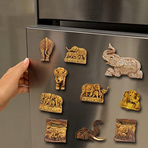 WitnyStore 1⅞" Chiangmai Elephant Mom and Baby Right Side 3D Resin Fridge Magnet with Artificial Wood Grain Mammal Wild Life Animals Souvenir Refrigerator Magnets Decorative Collectibles Gifts